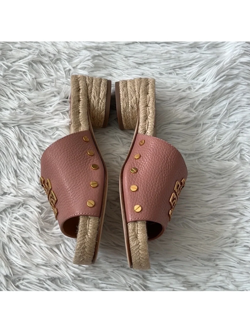 Tory Burch Women’s Pink moon Leather Slide Sandals with Gold Logo size 6